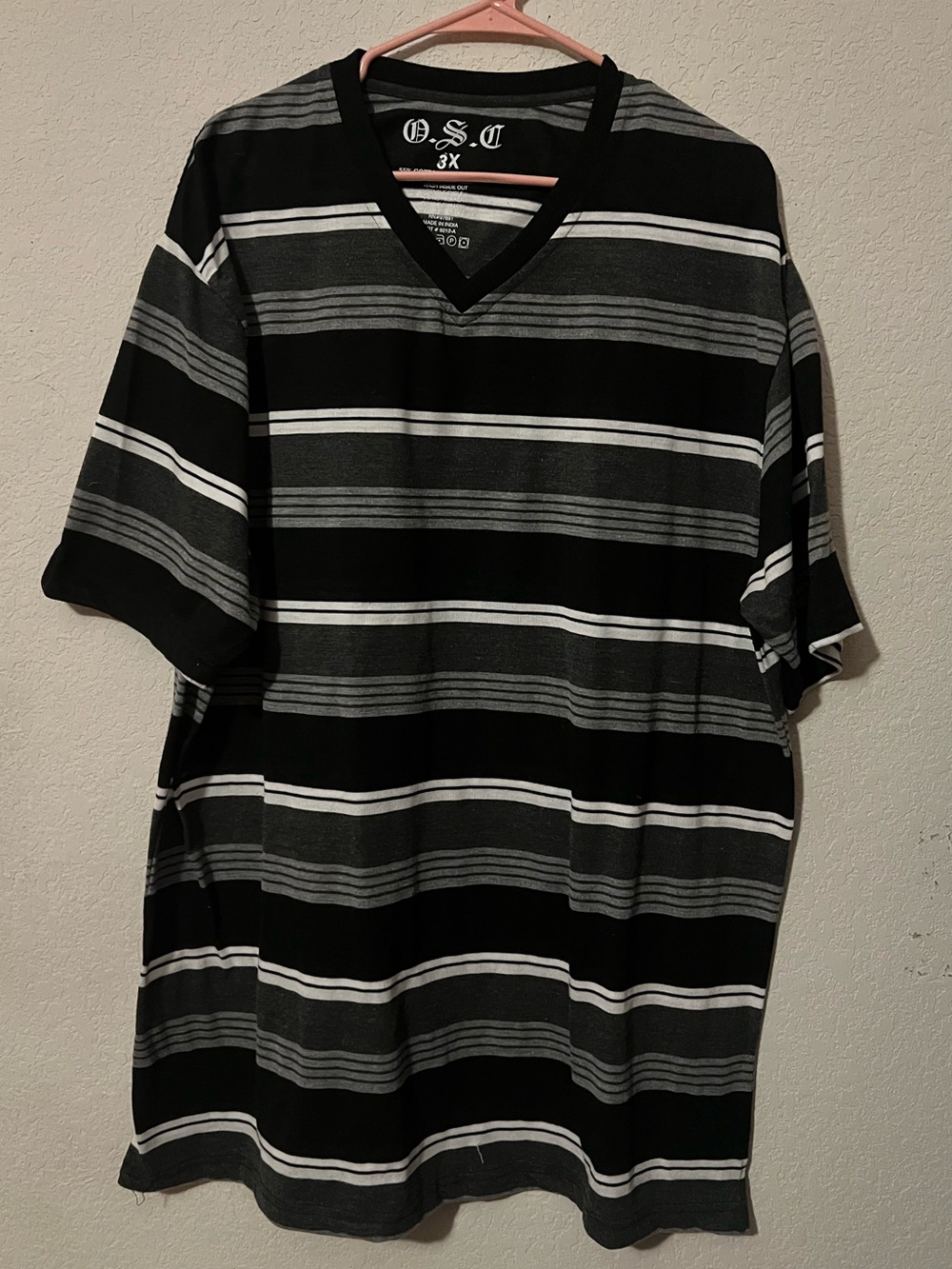 O.S.C. Men's Black & Gray Striped V-Neck Tee